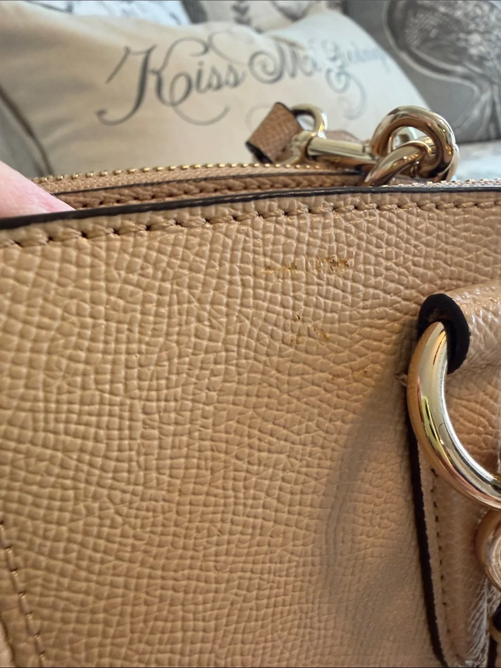 Coach Pebbled Leather Satchel in Beige with Gold Hardware with Matching Wristlet